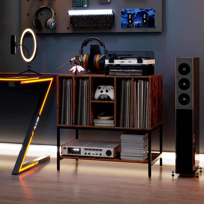 Giantex Turntable Stand with Storage Shelves Hold Up to 150+ Albums