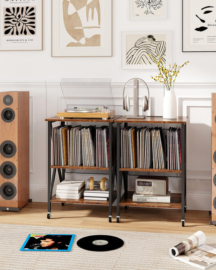 Giantex Record Player Stand with Charging Station, Turntable Stand with Record Storage & 4 Rolling Wheels