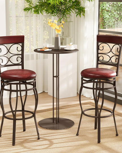Giantex 30" Swivel Bar Stools Set of 2, Bar Height Bar Stools w/Back, Upholstered PU Leather Seat, Footrest, Rustic Brown