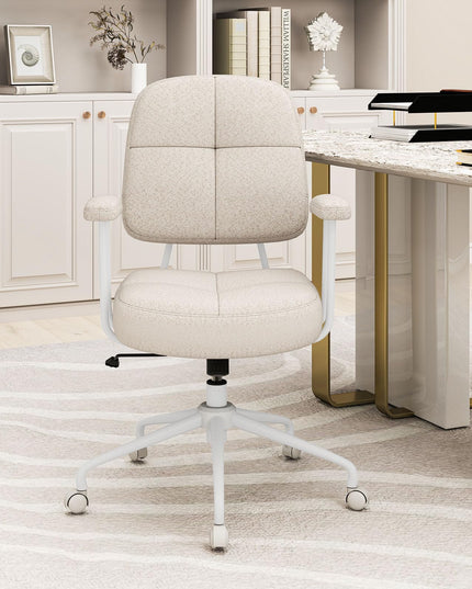 Giantex Mid Century Modren Office Chair, Faux Fur Desk Chair w/Armrest & Mid Back