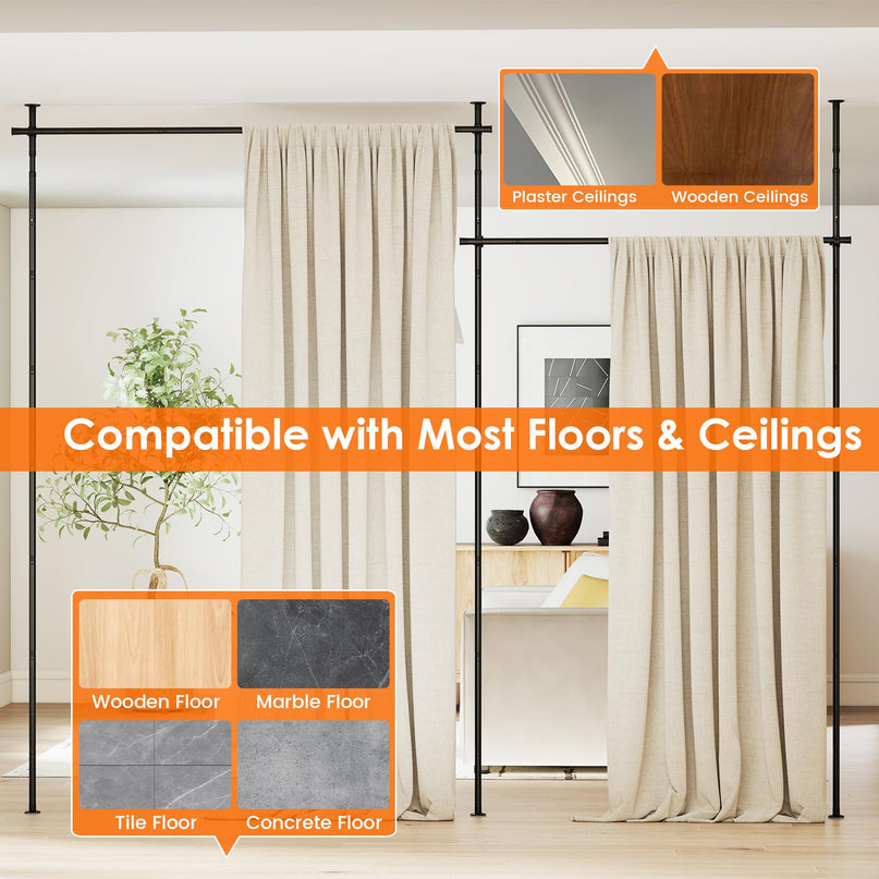 Giantex Room No Drill Divider Curtain Rod | Adjustable 4-10 ft Height & 28-142 in Width
