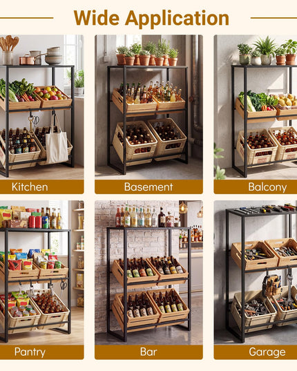 Giantex 3-Tier Drink Crate Rack | Heavy-duty Metal Storage Rack with Shelf