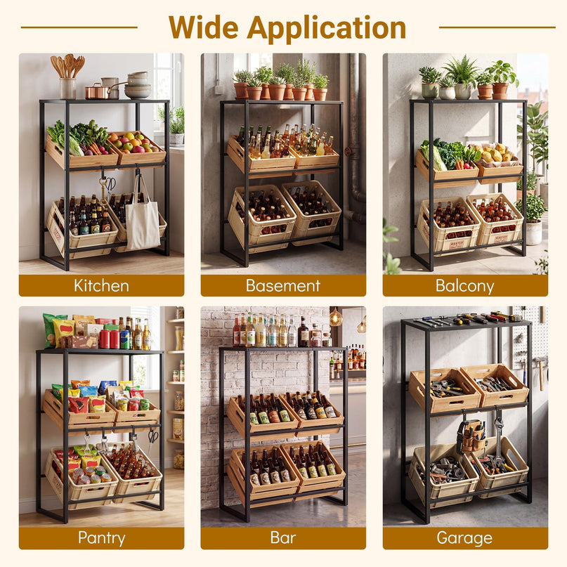 Giantex 3-Tier Drink Crate Rack | Heavy-duty Metal Storage Rack with Shelf