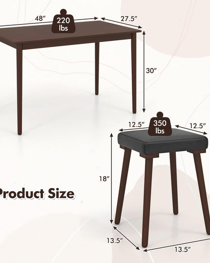 Giantex 5-Piece Dining Table Set for 4 - Dining Table with 4 Upholstered Stools, Rubber Wood Legs