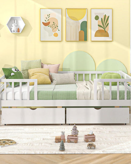 Giantex Twin Daybed with Drawers, Wooden Twin Bed Frame with Side Storage & Slats Support