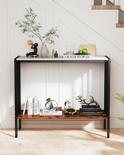 Giantex  2 Tier Industrial Entryway Table with Sintered Stone Tabletop and Open Shelf