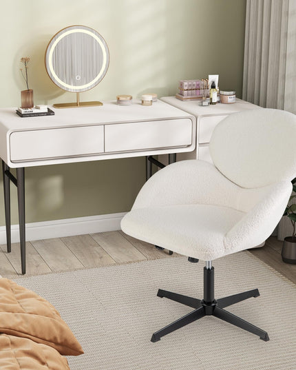Giantex Criss Cross Chair, Faux Fur Cross Legged Desk Chair No Wheels w/Arms