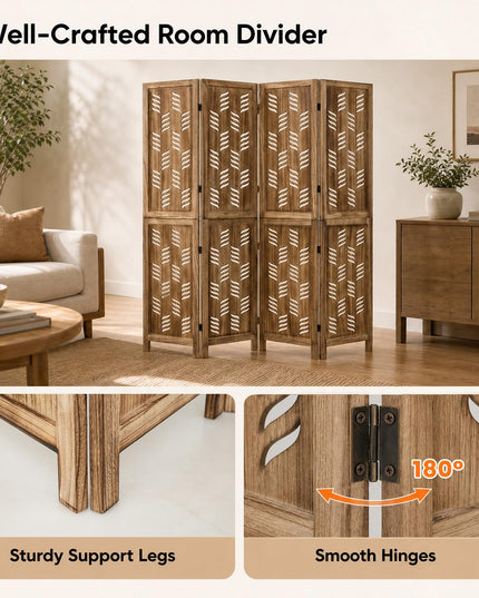 GIANTEX 4/6 Panel Folding Room Divider Wood Privacy Screen with Wave Cutout