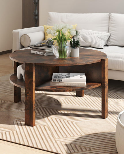 Giantex Round Coffee Table with Storage Shelves