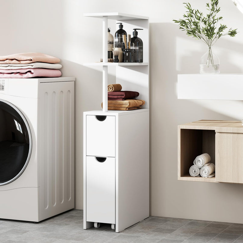 Giantex Meuble de rangement mince | Organisateur de salle de bain autoportant étroit avec étagères ouvertes