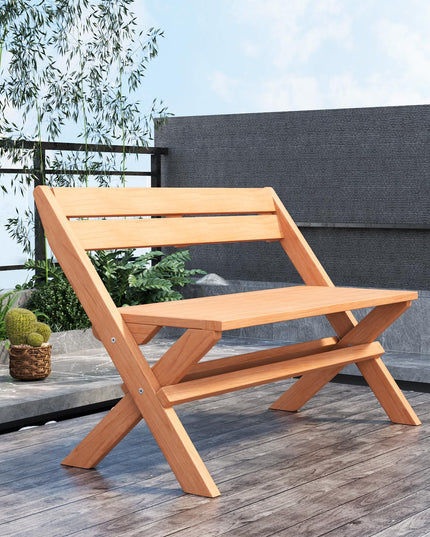Giantex Wood Outdoor Bench Folding - 2-Person Patio Garden Bench with Solid Teak Wood Structure