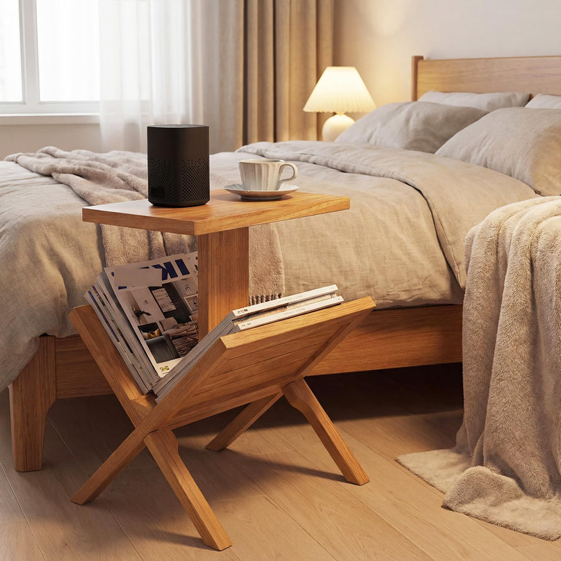 Giantex Table d'appoint en teck, lot de 1/2 tables de chevet à 2 niveaux pour canapé.