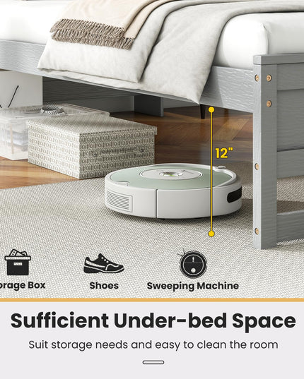 Giantex Twin Bed Frames with Storage Headboard, Wood Platform Bed with Charging Station & LED Light