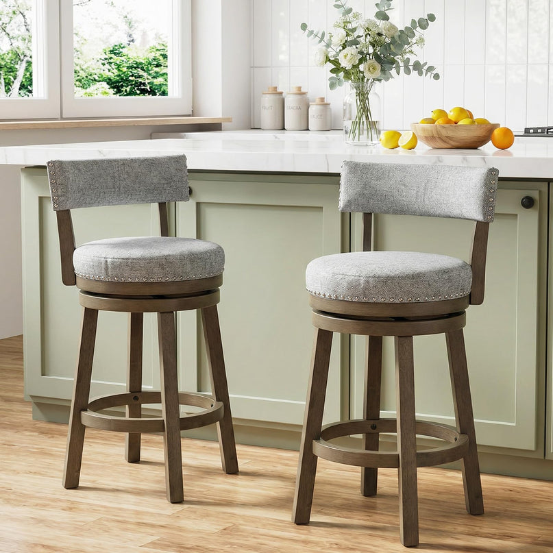 Tabouret de bar Giantex 68,5 cm, hauteur comptoir, avec assise et dossier rembourrés en tissu de lin