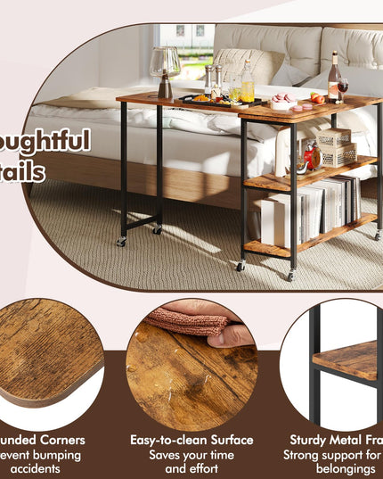 Giantex Patented Mobile End Table with 2-Tier Storage Shelves