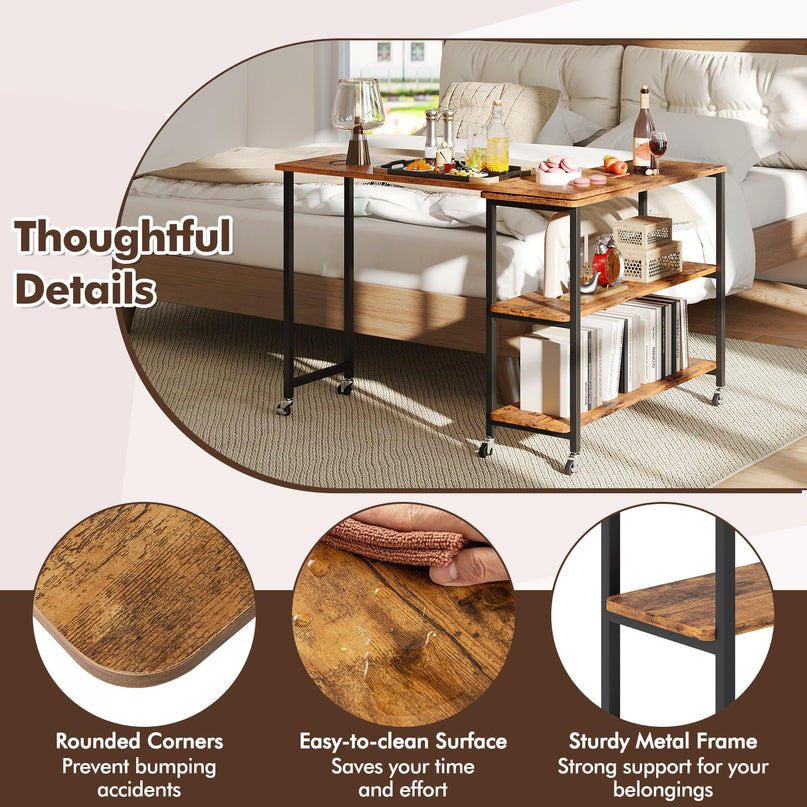 Giantex Patented Mobile End Table with 2-Tier Storage Shelves
