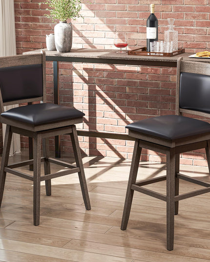 Giantex 29" Bar Stools Set, Upholstered Swivel Bar Chairs with Ergonomic Back