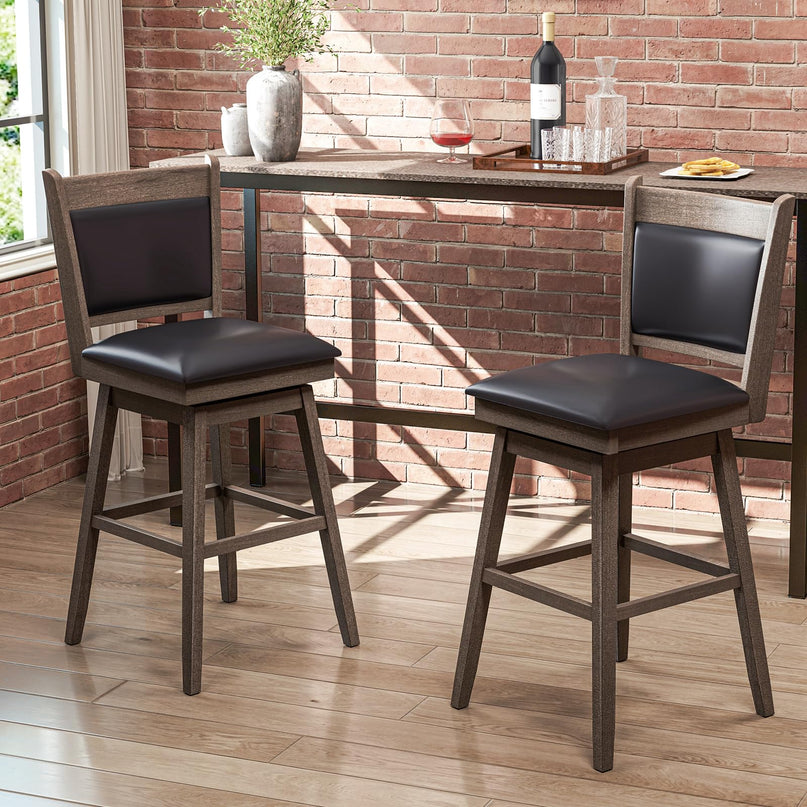 Giantex 29" Bar Stools Set, Upholstered Swivel Bar Chairs with Ergonomic Back