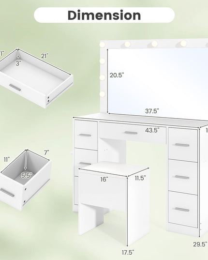 Vanity Desk with Large Mirror and Lights for Bedroom