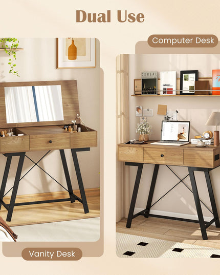 Vanity Desk with Flip Top Mirror for Bedroom Home Office