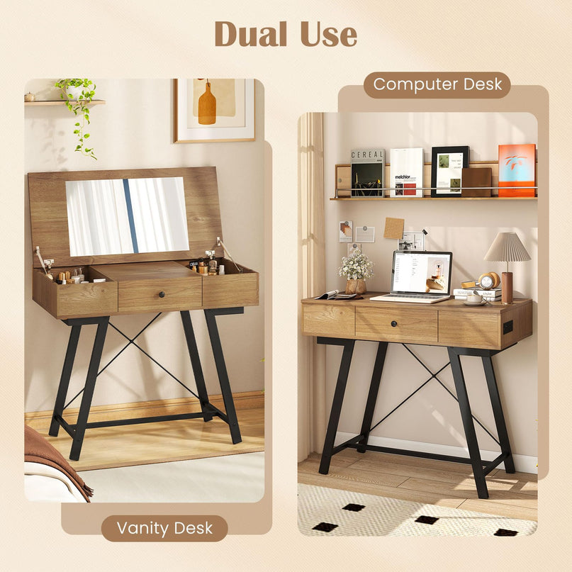 Vanity Desk with Flip Top Mirror for Bedroom Home Office