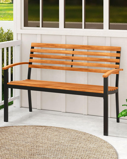 Giantex Outdoor 2-Person Bench with Slatted Backrest & Seat Armrests