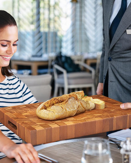 Giantex Teak Wood Cutting Board, 18" End Grain Chopping Block with Hand Grip, Pre-Conditioned With Natural Waxes & Oils