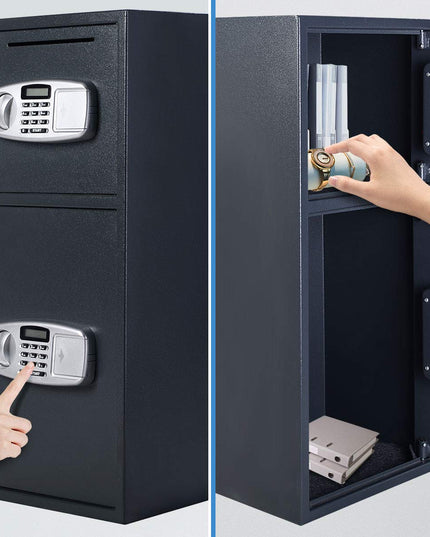 Safe Box Security Lock Box with Double Door and Keys, Gun Cash Valuable Storage