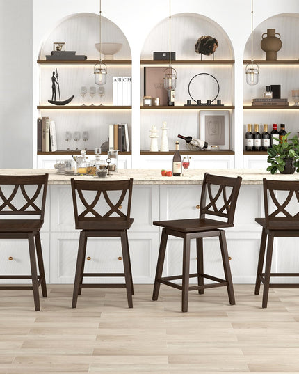 Giantex 24" Bar Stools Set of 2/4, Swivel Wooden Bar Chairs with Rubber Wood Frame, Dark Grey