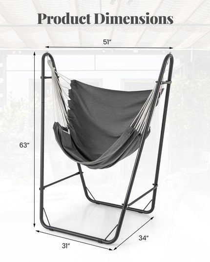 Giantex Hammock Chair with Stand - Swing Chair with Heavy Duty Metal Frame, Storage Side Pocket, Grey