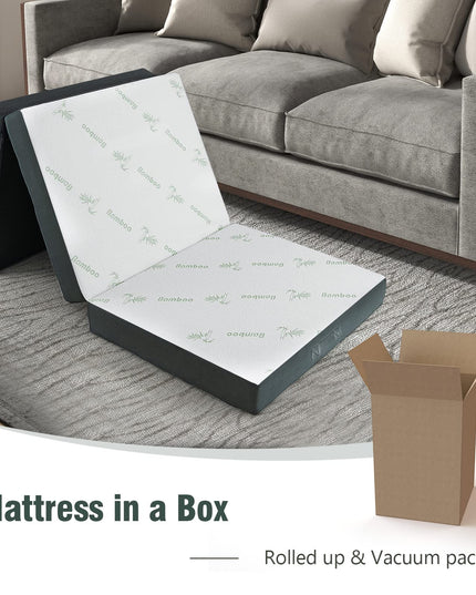Giantex 4-Inch Tri Folding Mattress, Foam Mattress Topper with Bamboo Fiber Cover (Cot)