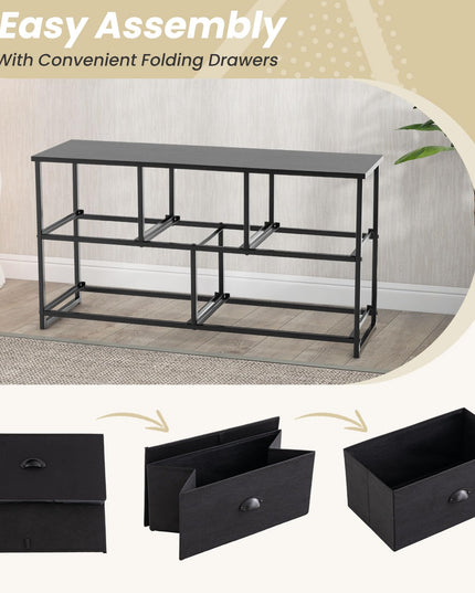 Giantex Black Dresser for Bedroom with 5 Drawers - Wide Clothes Storage Organizer w/ 5 Fabric Bins