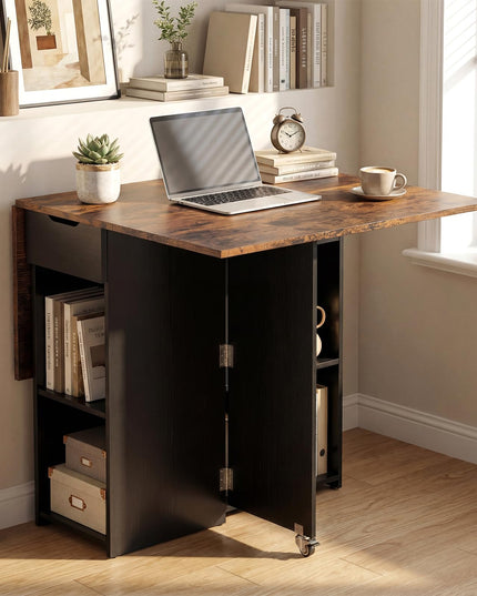 Table à manger pliante Giantex 47,5 po avec étagère de rangement à 2 niveaux et tiroir