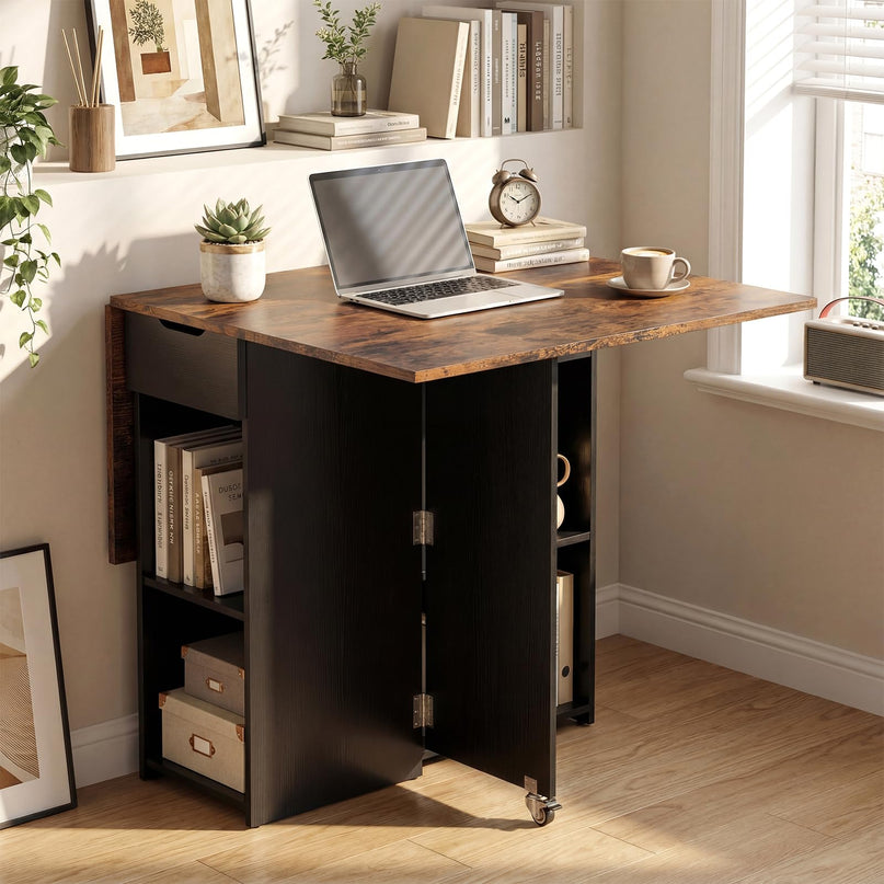 Table à manger pliante Giantex 47,5 po avec étagère de rangement à 2 niveaux et tiroir