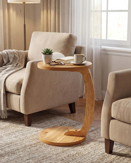 Giantex Tables d'appoint rondes en C en bois de teck massif (24 po), ensemble de 1 ou 2, tables d'extrémité pour canapé ou chevet