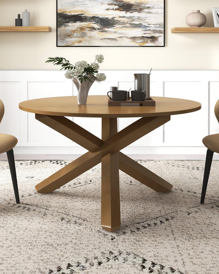 Giantex 47" Round Dining Table, Mid Century Modern Round Kitchen Table w/Solid Acacia Wood Legs, Adjustable Foot Pads