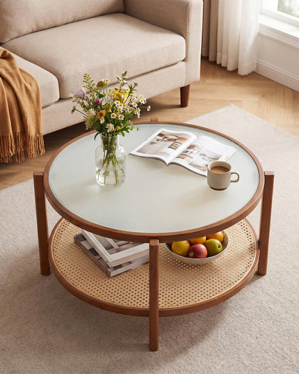 Giantex Rattan 35" Farmhouse Glass Center Table with Storage