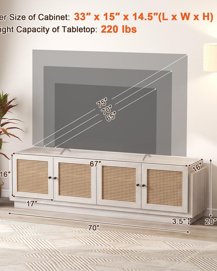 Giantex 4-Door PE Ratta TV Stand for TVs up to 75" with 2 Cabinets