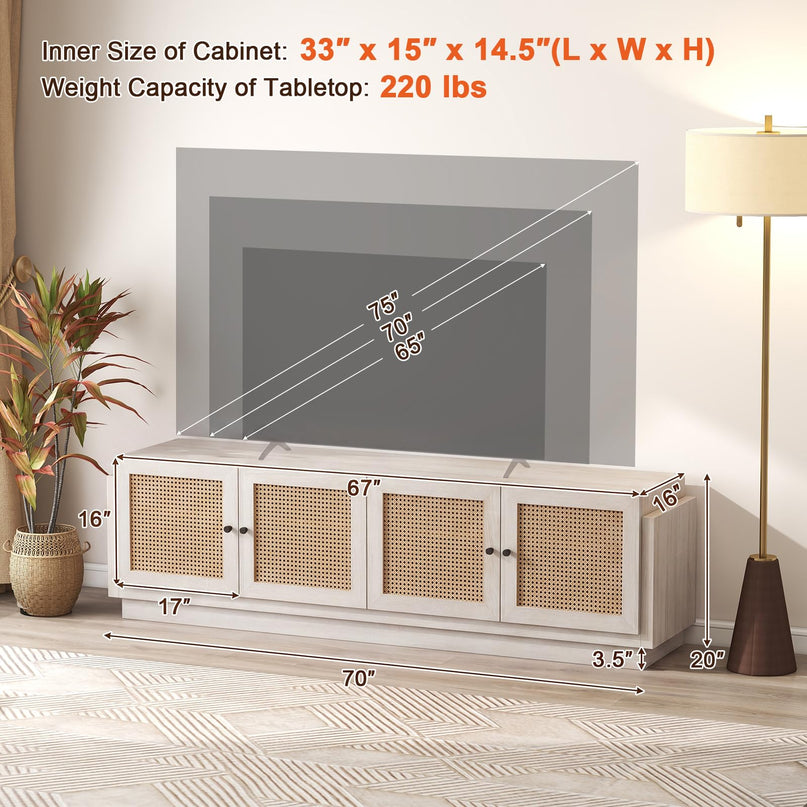 Giantex 4-Door PE Ratta TV Stand for TVs up to 75" with 2 Cabinets