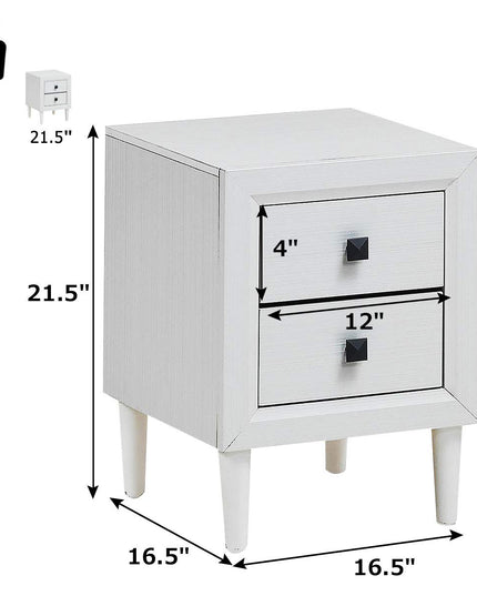 Nightstand Wooden W/Two Storage Drawers and Handles