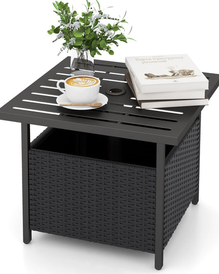 Giantex Patio Rattan Wicker Umbrella Side Table