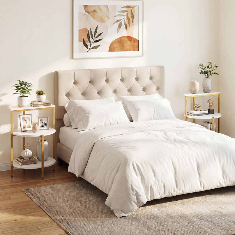 Giantex 3-Tier Round Side Table - Wood Bedside Sofa End Table with Storage Shelves & Metal Frame