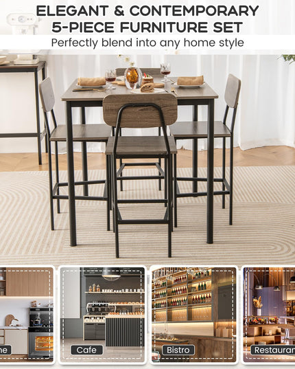 Giantex 5-Piece Dining Table Set W/Counter Height Table & 4 Bar Stools