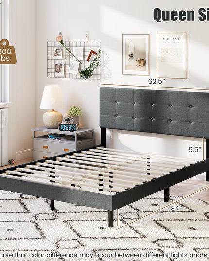 Giantex Queen Bed Frame with Button Tufted Headboard