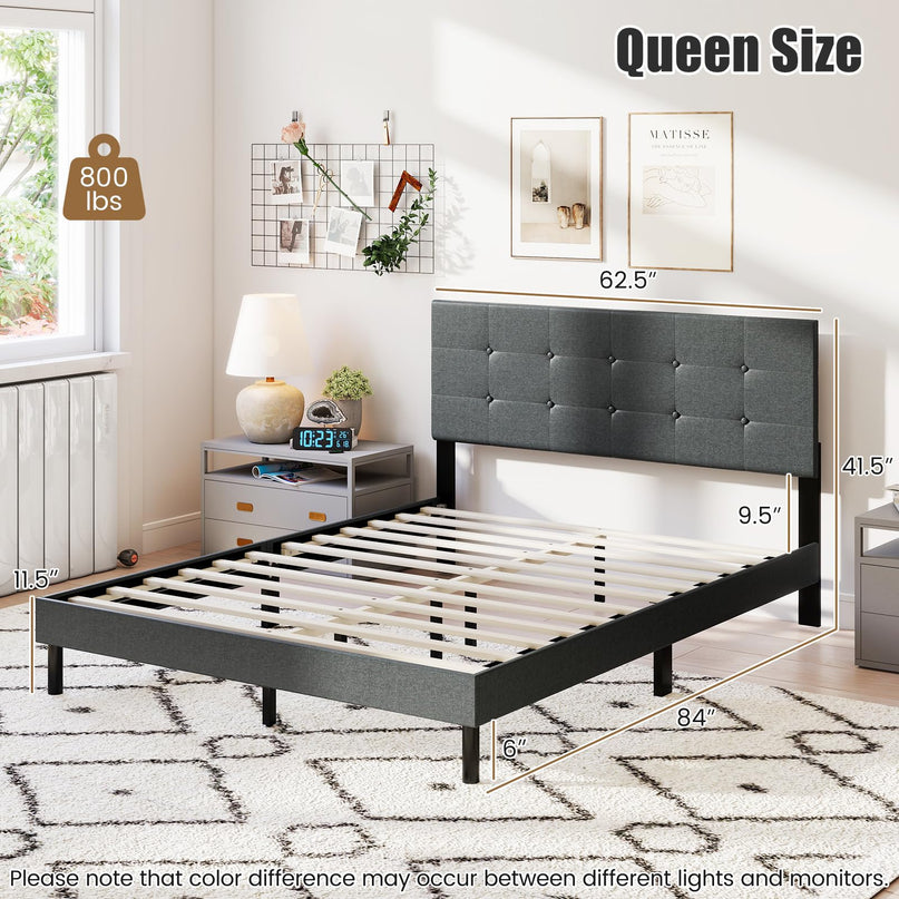 Giantex Queen Bed Frame with Button Tufted Headboard