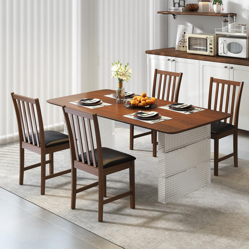 Giantex Wooden Dining Chairs Set of 2/4 Faux Leather Upholstered Kitchen Chair