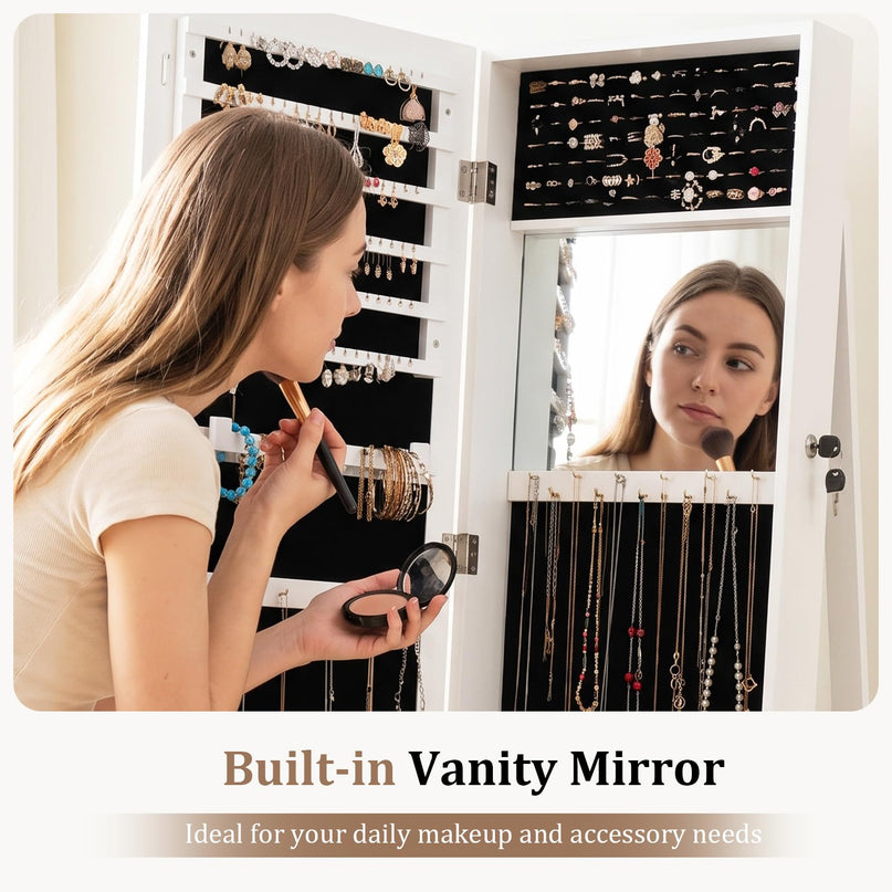 CHARMAID Lockable Standing Swivel Jewelry Armoire with Full Length Mirror