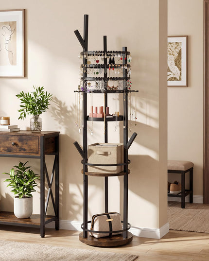 CHARMAID Range-bijoux rotatif sur pied à 360° | Arbre à bijoux de 148,6 cm avec présentoirs à boucles d'oreilles à 3 niveaux