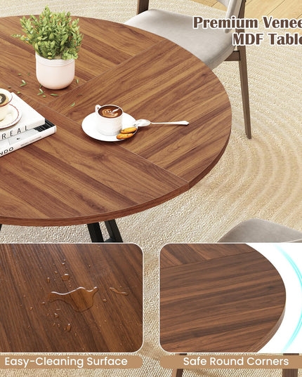 Giantex Table à manger ronde de 119 cm pour 4 personnes avec étagère de rangement et base en métal en forme de X