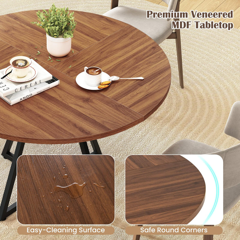 Giantex 47" Round Dining Table for 4 with Storage Shelf & X-Shaped Metal Base